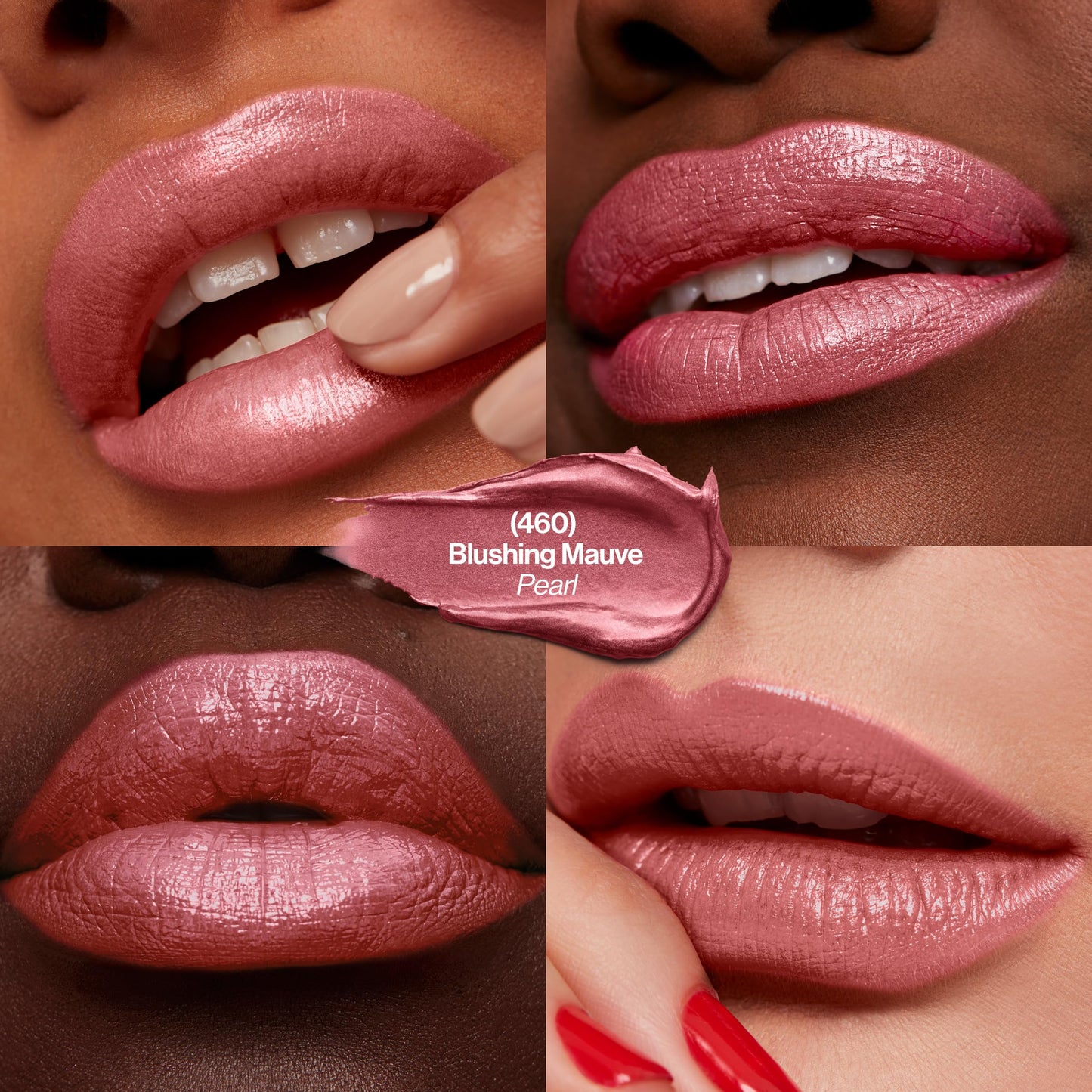 Revlon Blushing Mauve pearl finish lipstick texture swatch close up
