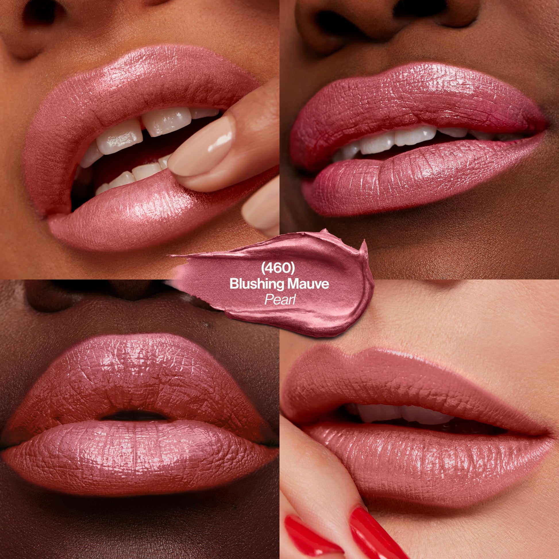 Revlon Blushing Mauve pearl finish lipstick texture swatch close up