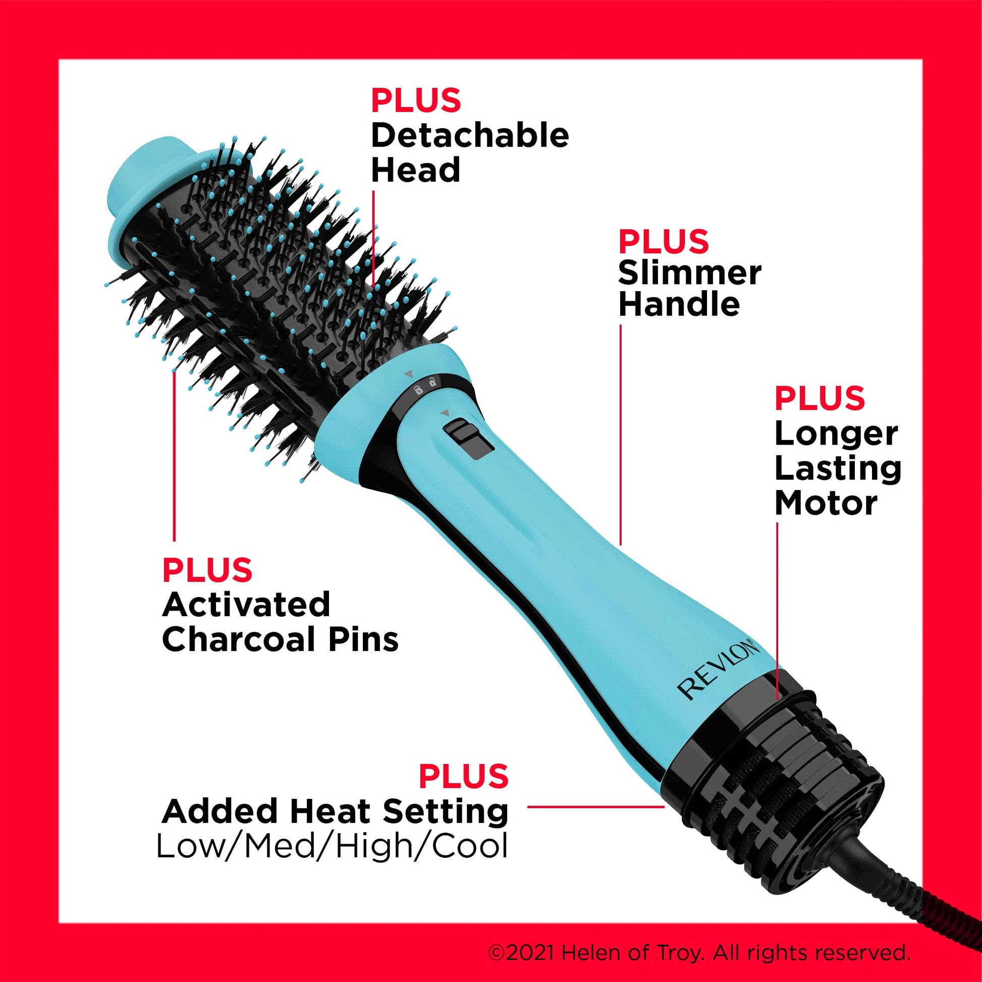 The charcoal infused tufted bristles on the mint colored Revlon volumizing brush head.