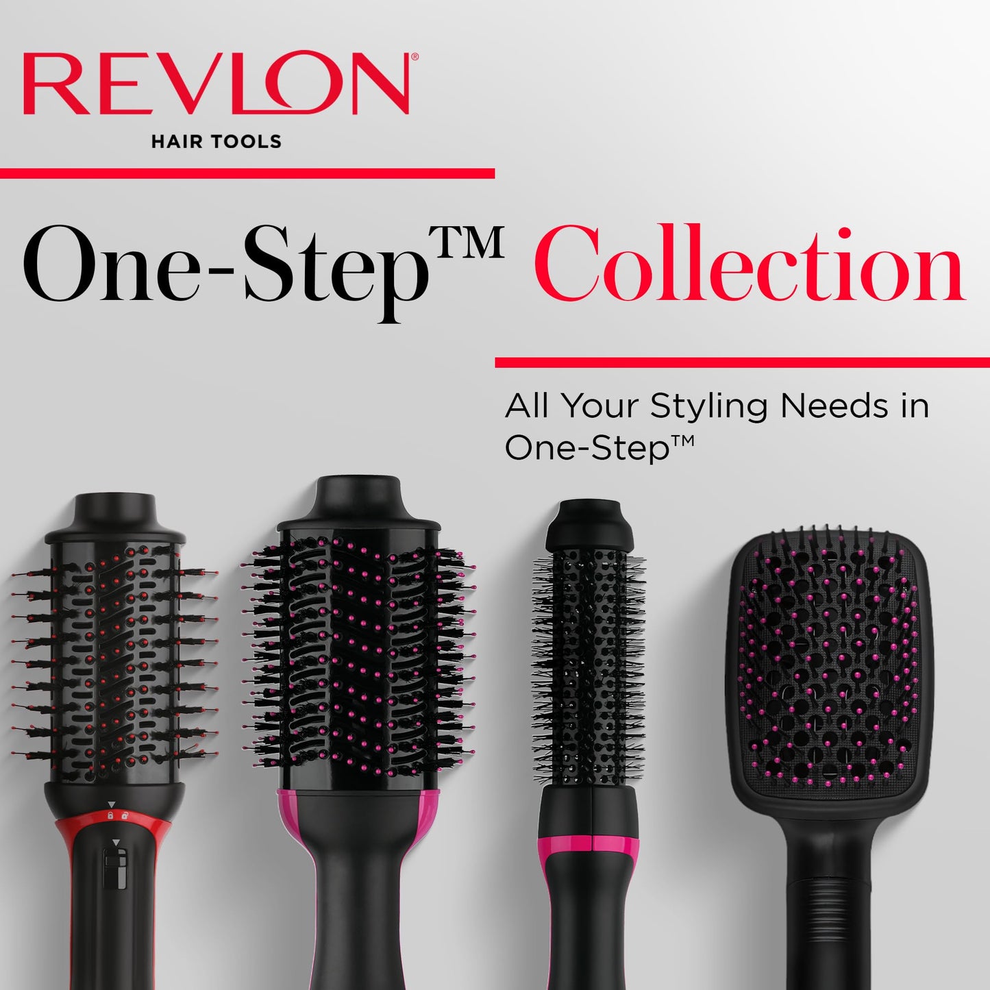 Full view of the Revlon One-Step hair straightener brush illustrating the professional salon-quality design.