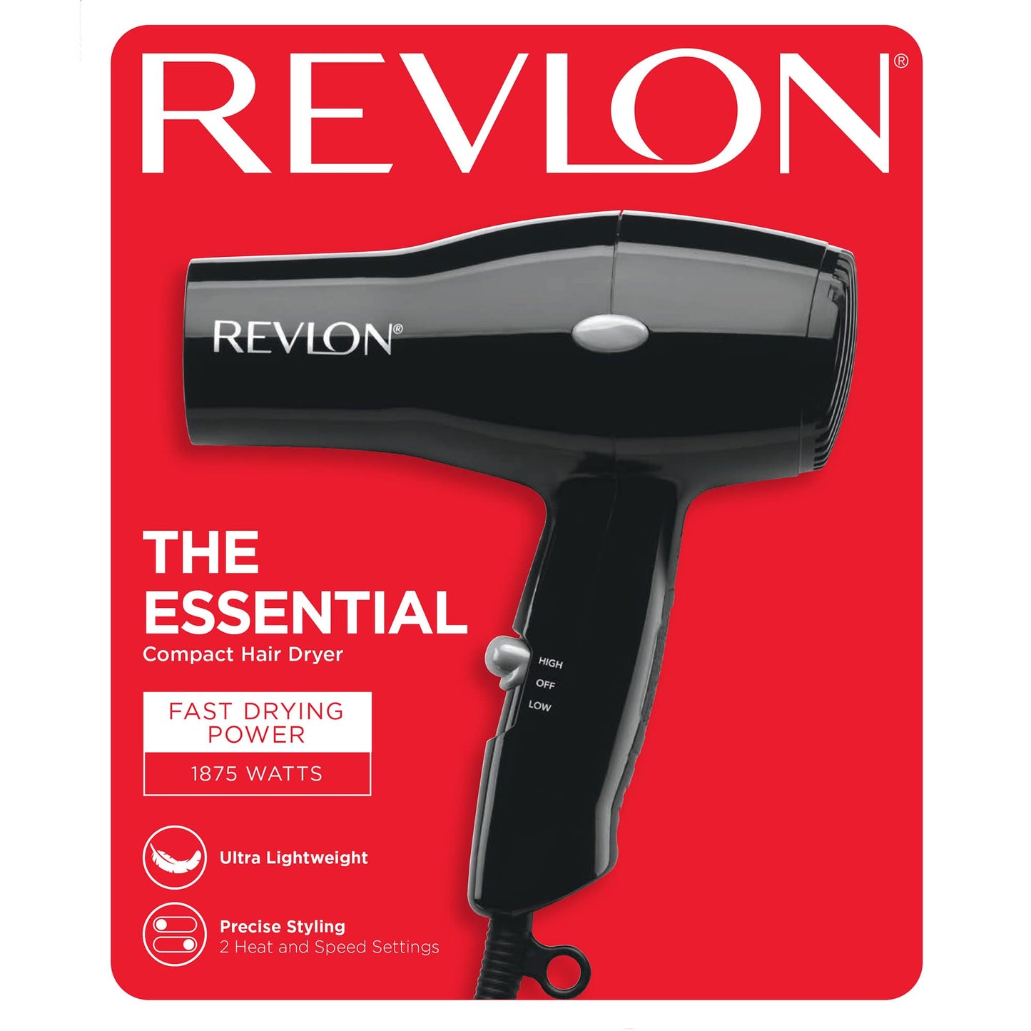 Top view highlighting the cold shot button positioning on the Revlon 1875 Watt compact styler
