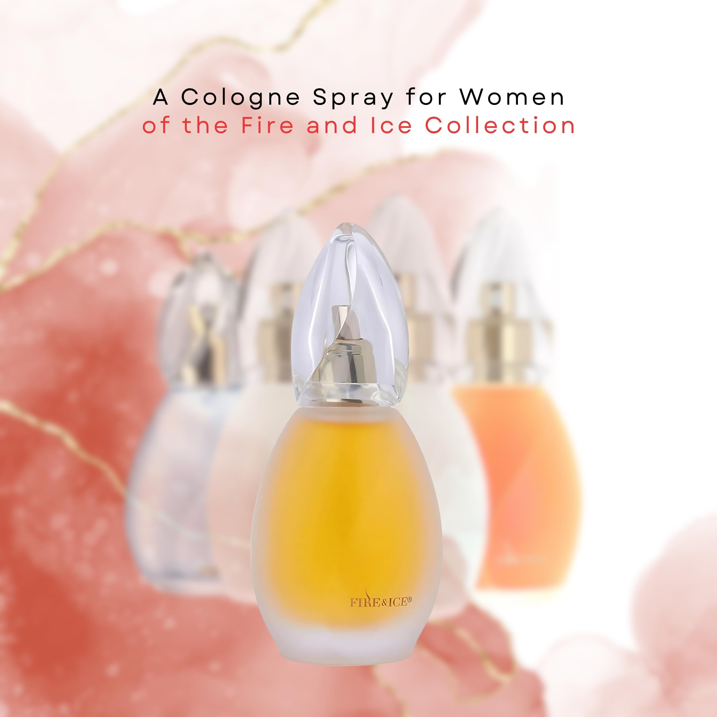 Authentic Revlon Fire and Ice women's cologne spray bottle displaying the amber colored fragrance liquid