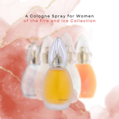 Authentic Revlon Fire and Ice women's cologne spray bottle displaying the amber colored fragrance liquid