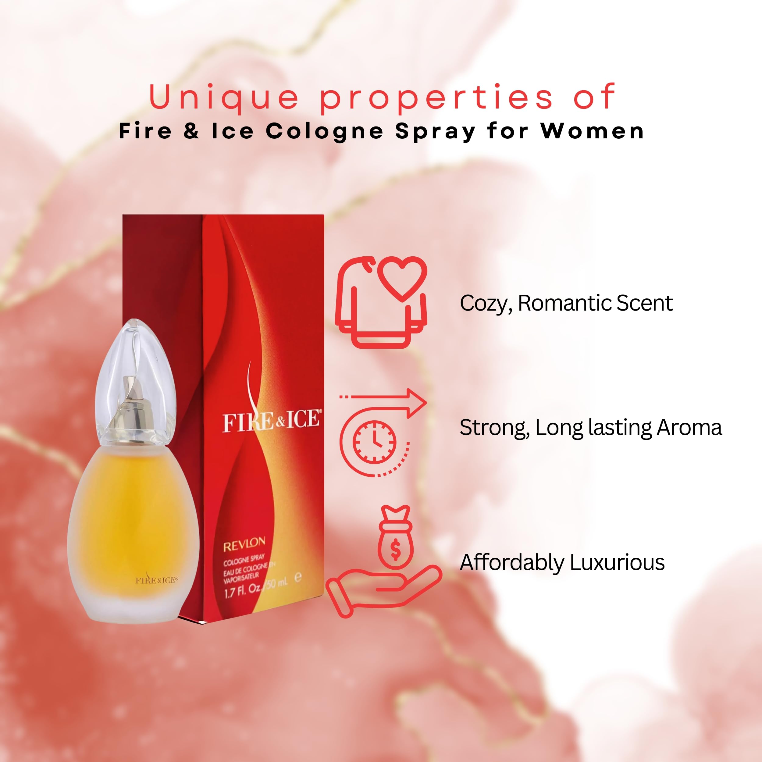 Side view of the Fire and Ice by Revlon red retail box detailing product volume information
