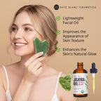 Kate Blanc Cosmetics jojoba oil and jade gua sha stone kit layout