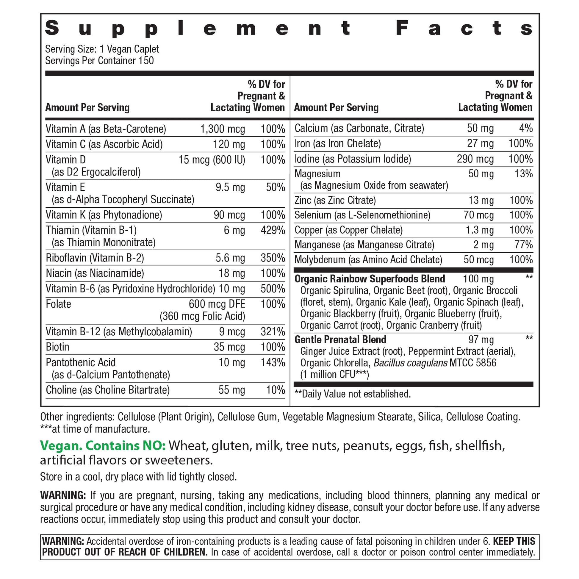 Rainbow Light Prenatal One 150 vegan caplets bottle