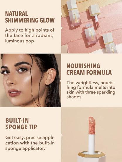Waterproof hydrating illuminating makeup bottle standing upright next to its premium packaging box