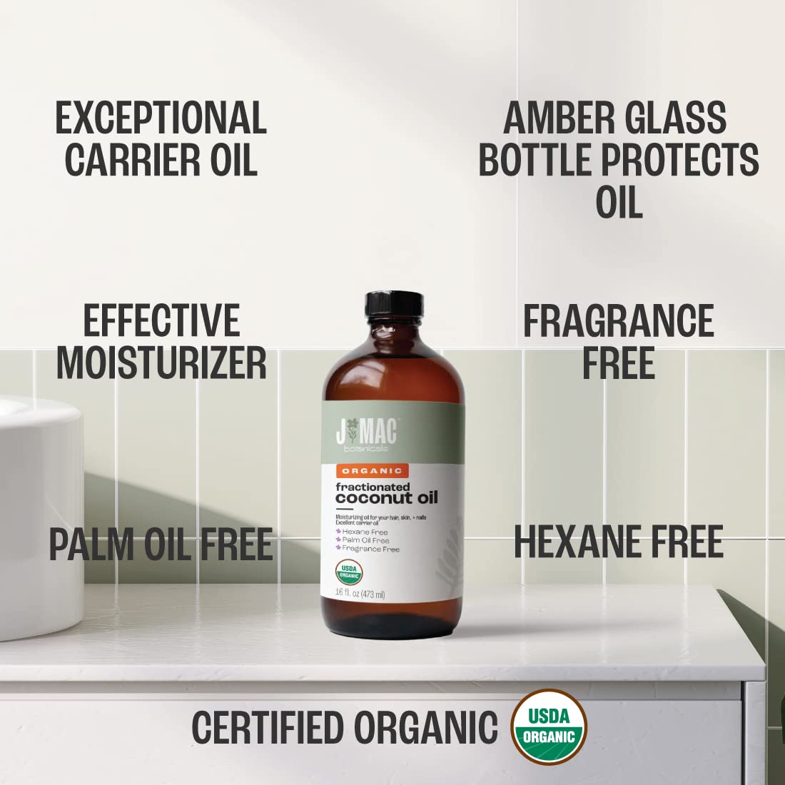 Fragrance free fractionated coconut oil provides deep moisturizer for body