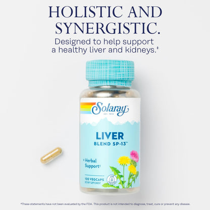 Solaray herbal liver detox capsules container showcasing vegan and gluten free verification badges