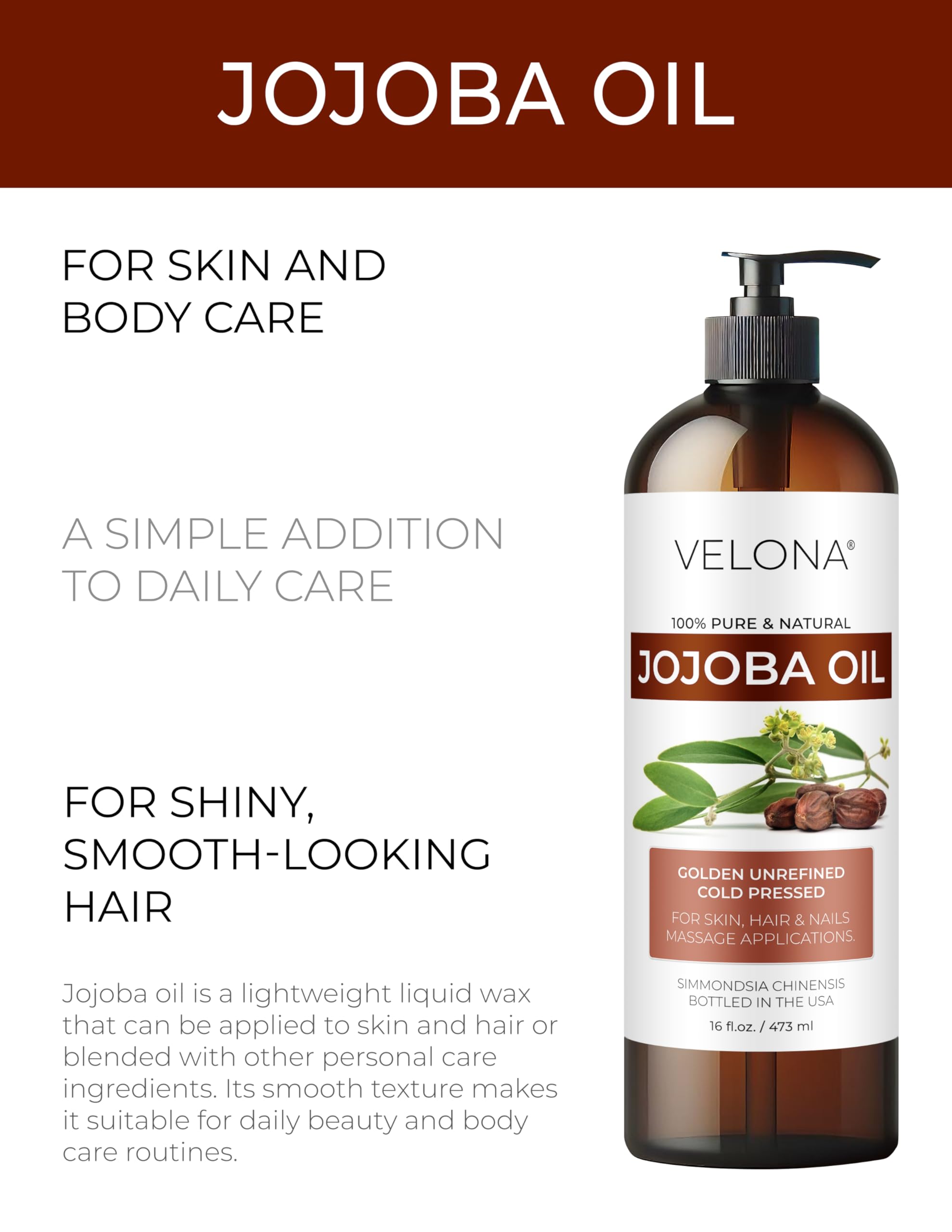 Pure cold pressed unrefined golden jojoba oil for effective daily skin care