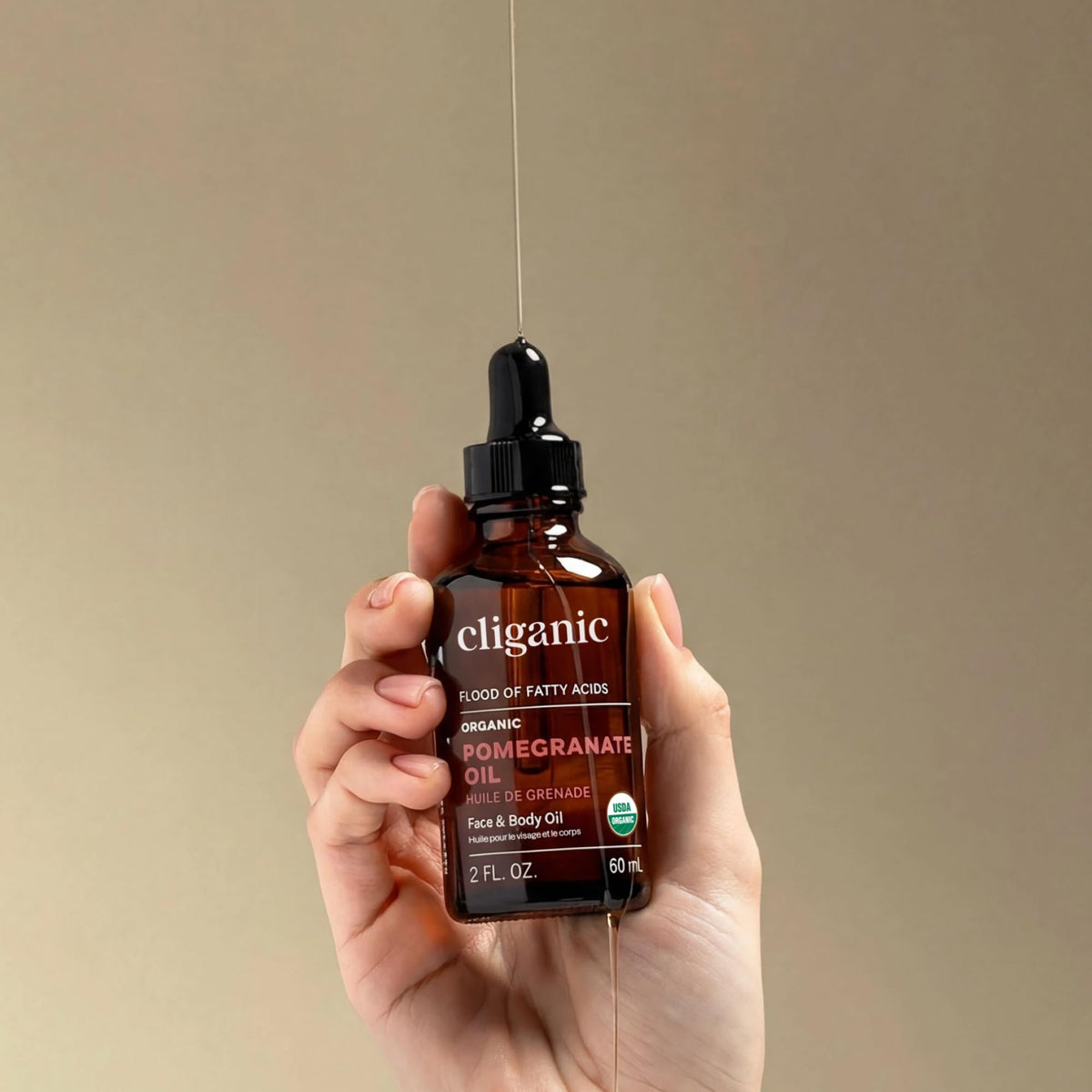 Premium cruelty free botanical oil targets dryness on face hair and cuticles
