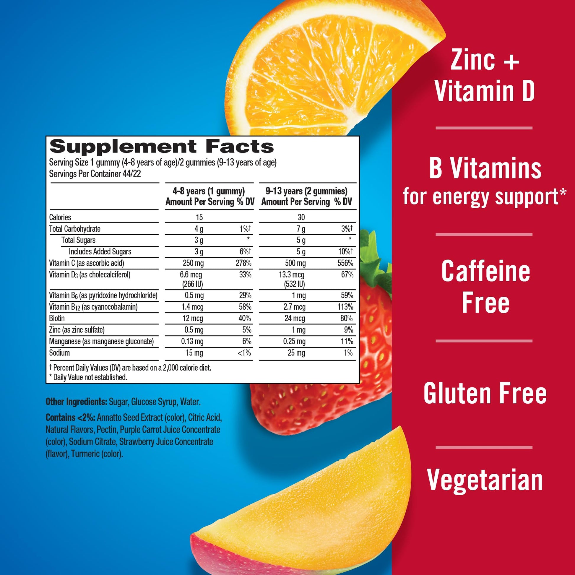 Emergen-C Kidz vegetarian immune defense gummies container seal verification and batch number detail.