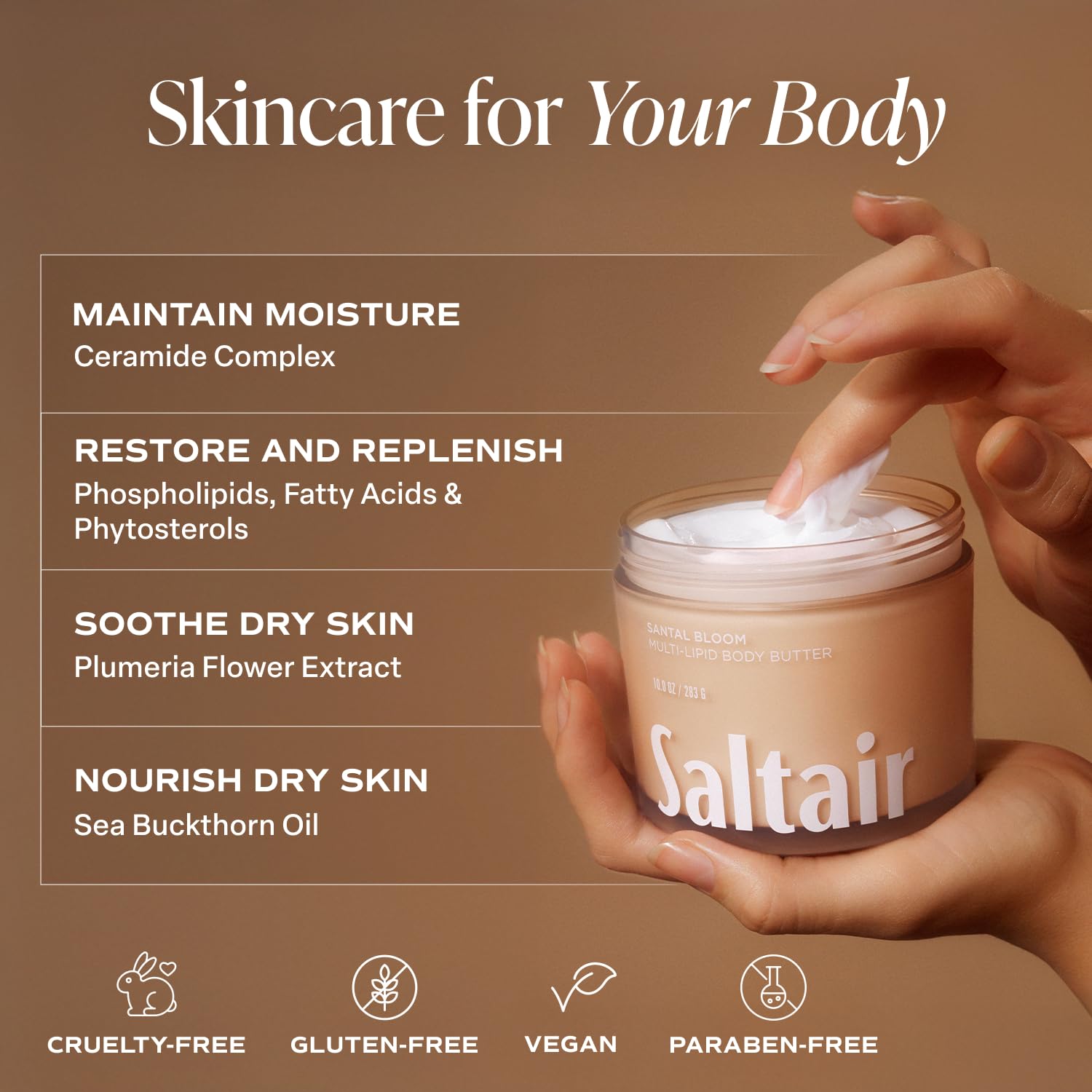 Side profile of Saltair Santal Bloom 10 ounce body butter