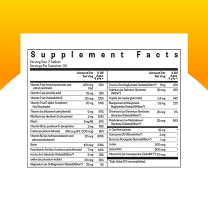 Seeking Health Kids Methyl Free Multivitamin Supplement for children sensitive to methylated nutrients side label details.
