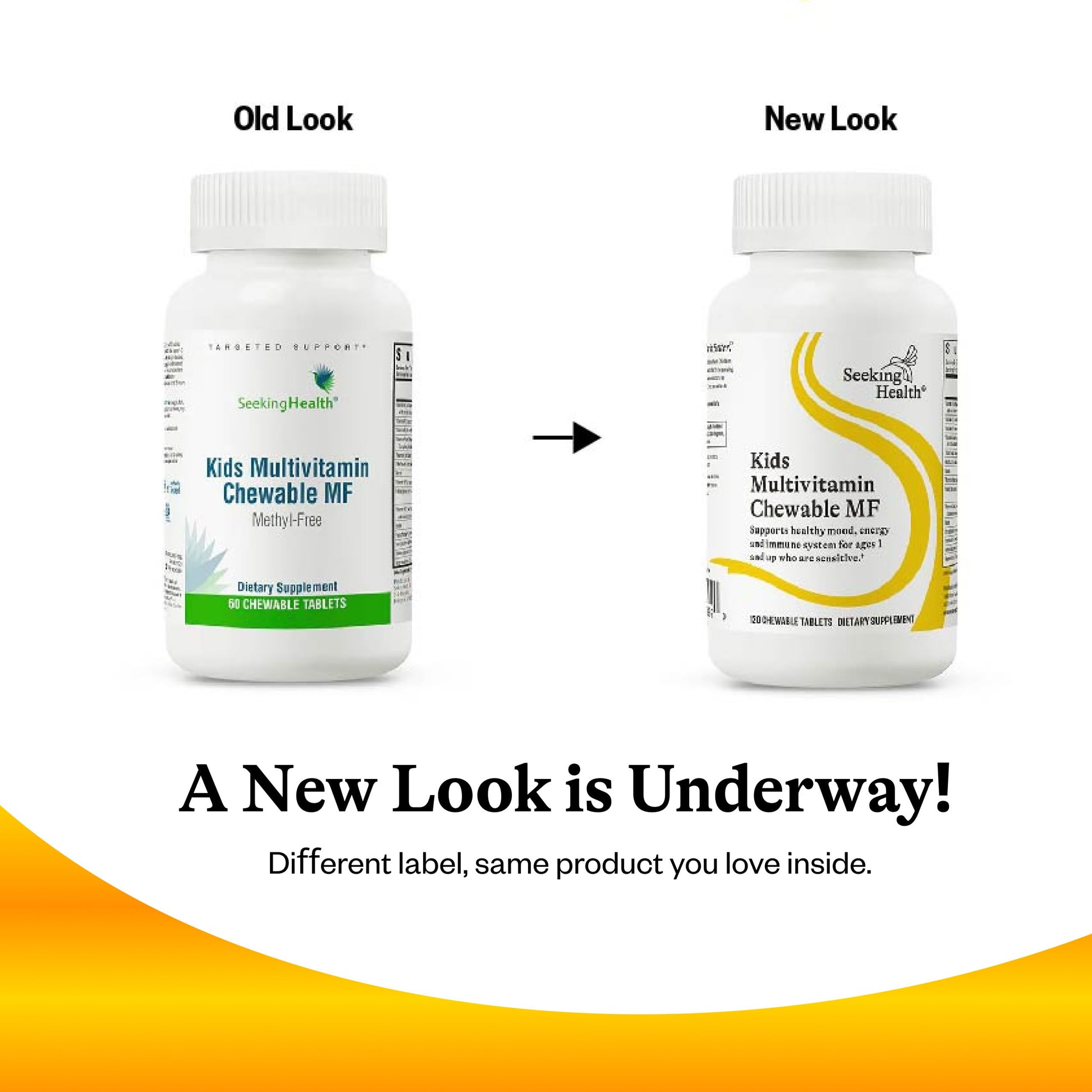 USA imported Seeking Health Kids Multivitamin Chewable MF showing daily dosage instructions for children.