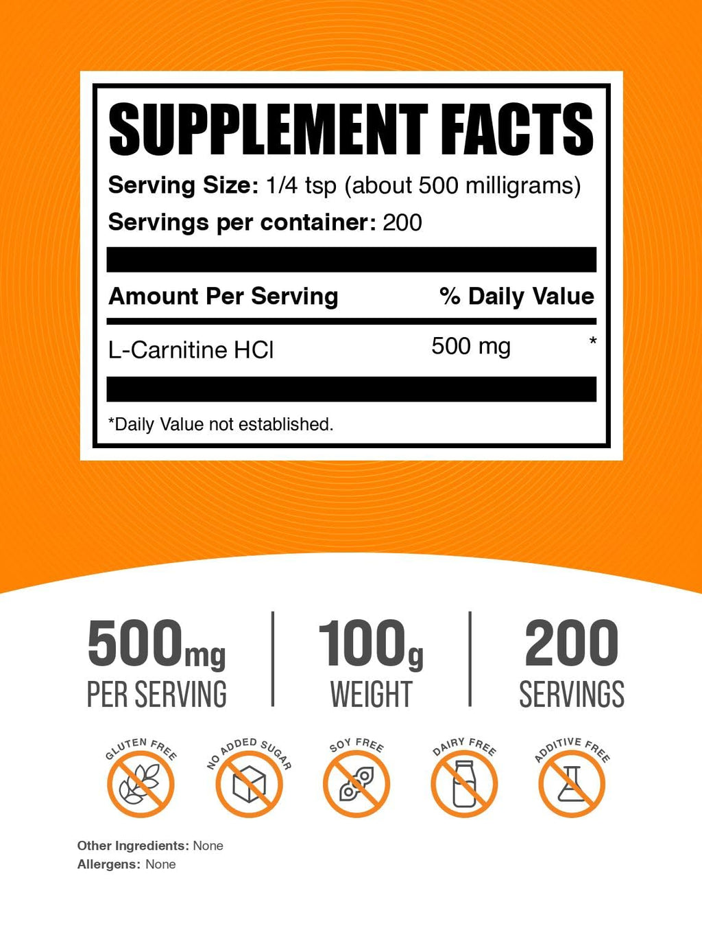 BulkSupplements L-Carnitine HCl powder label details