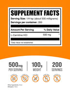 BulkSupplements L-Carnitine HCl powder label details