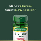 Side view of Nature's Bounty L-Carnitine bottle showing supplement facts