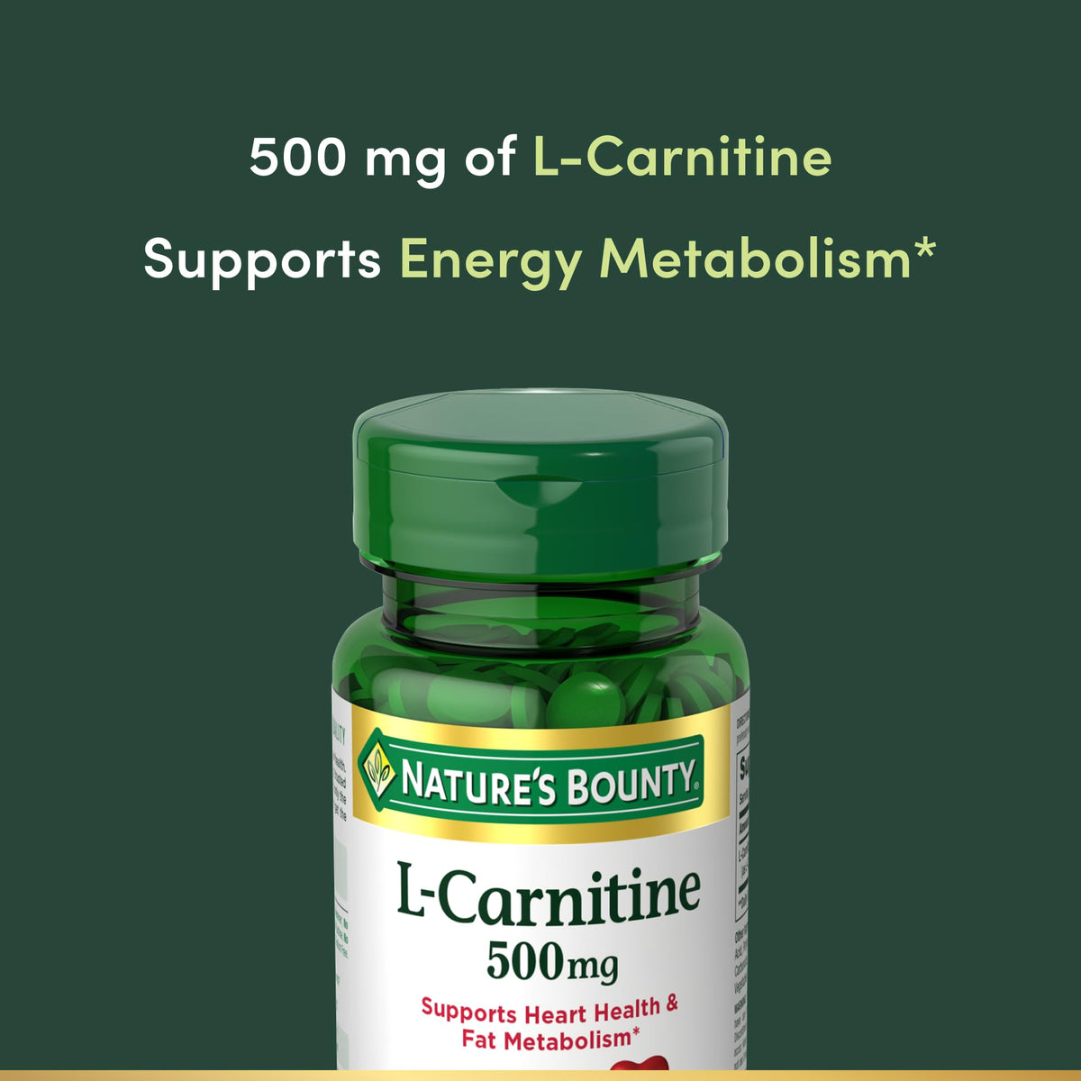 Side view of Nature's Bounty L-Carnitine bottle showing supplement facts