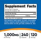 Nutricost L-Carnitine Tartrate supplement facts panel showing 1000mg serving size information