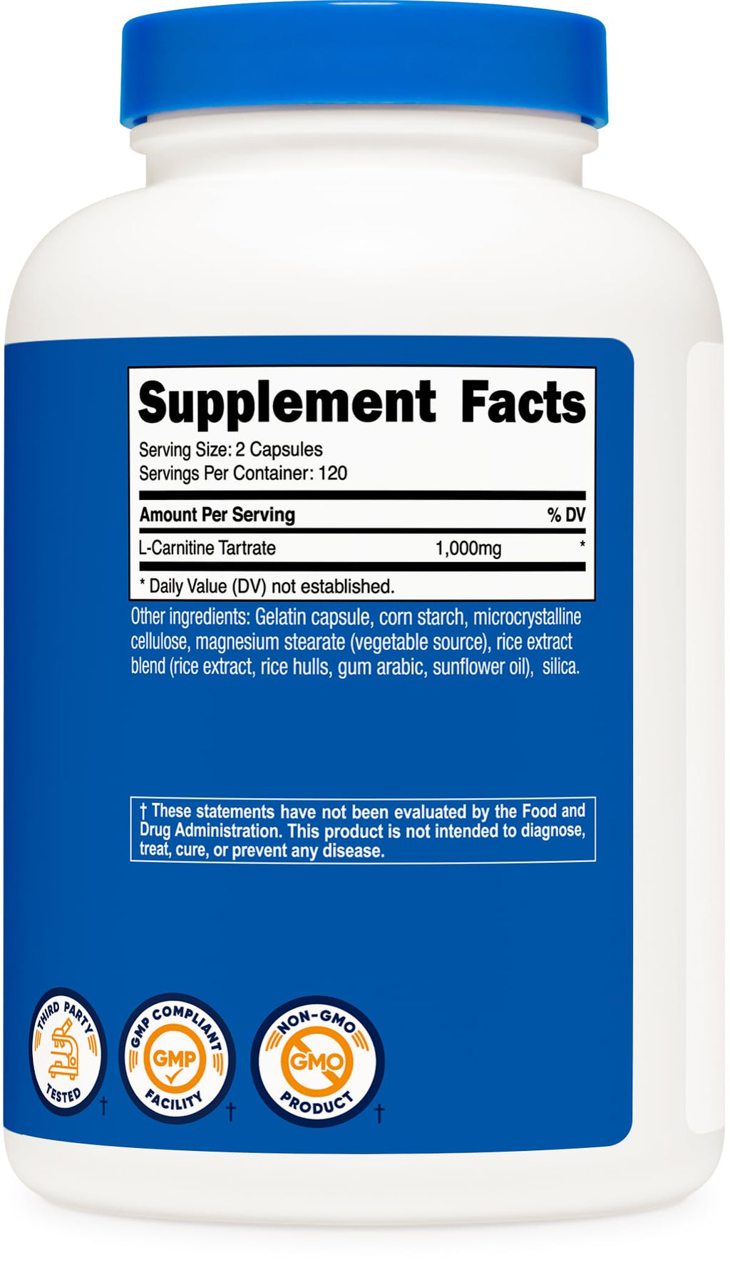 Nutricost L-Carnitine Tartrate fitness supplement container alongside workout gear overview