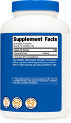 Nutricost L-Carnitine Tartrate fitness supplement container alongside workout gear overview