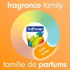 Softsoap liquid hand soap refill bottle positioned in a modern home kitchen setting.