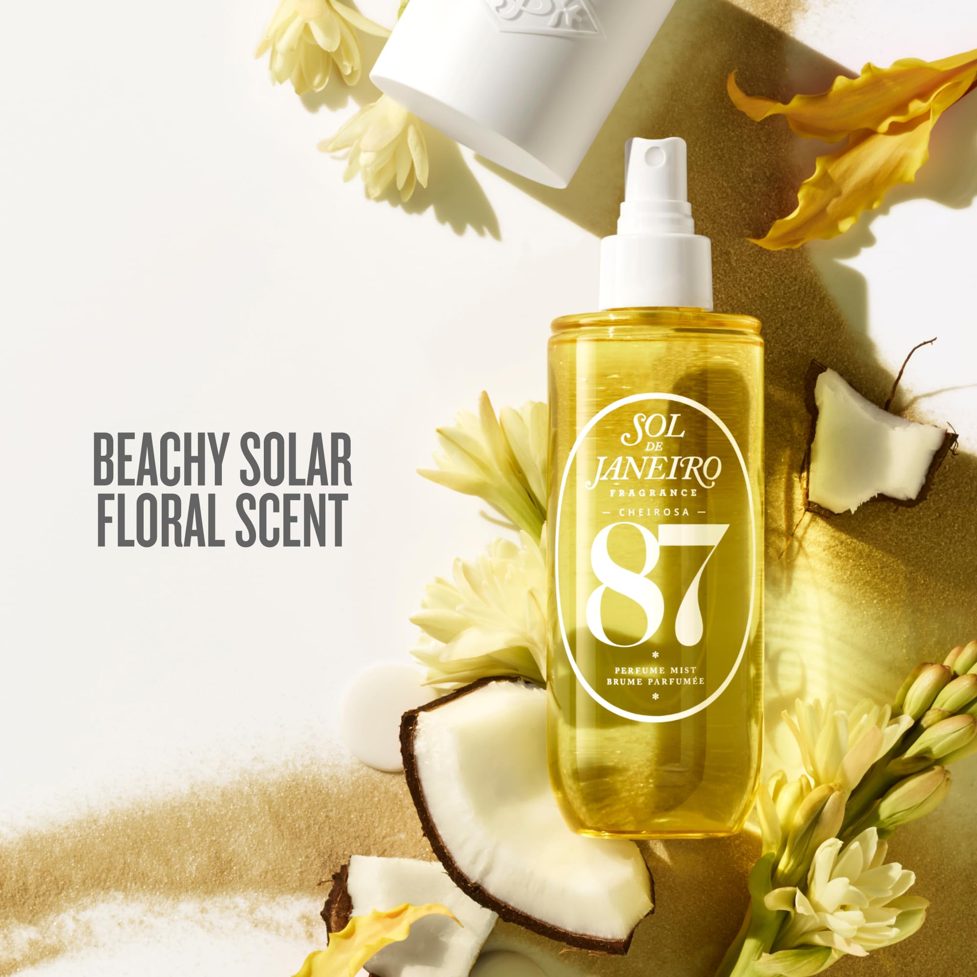 Sol De Janeiro 87 fragrance mist bottle with white cap