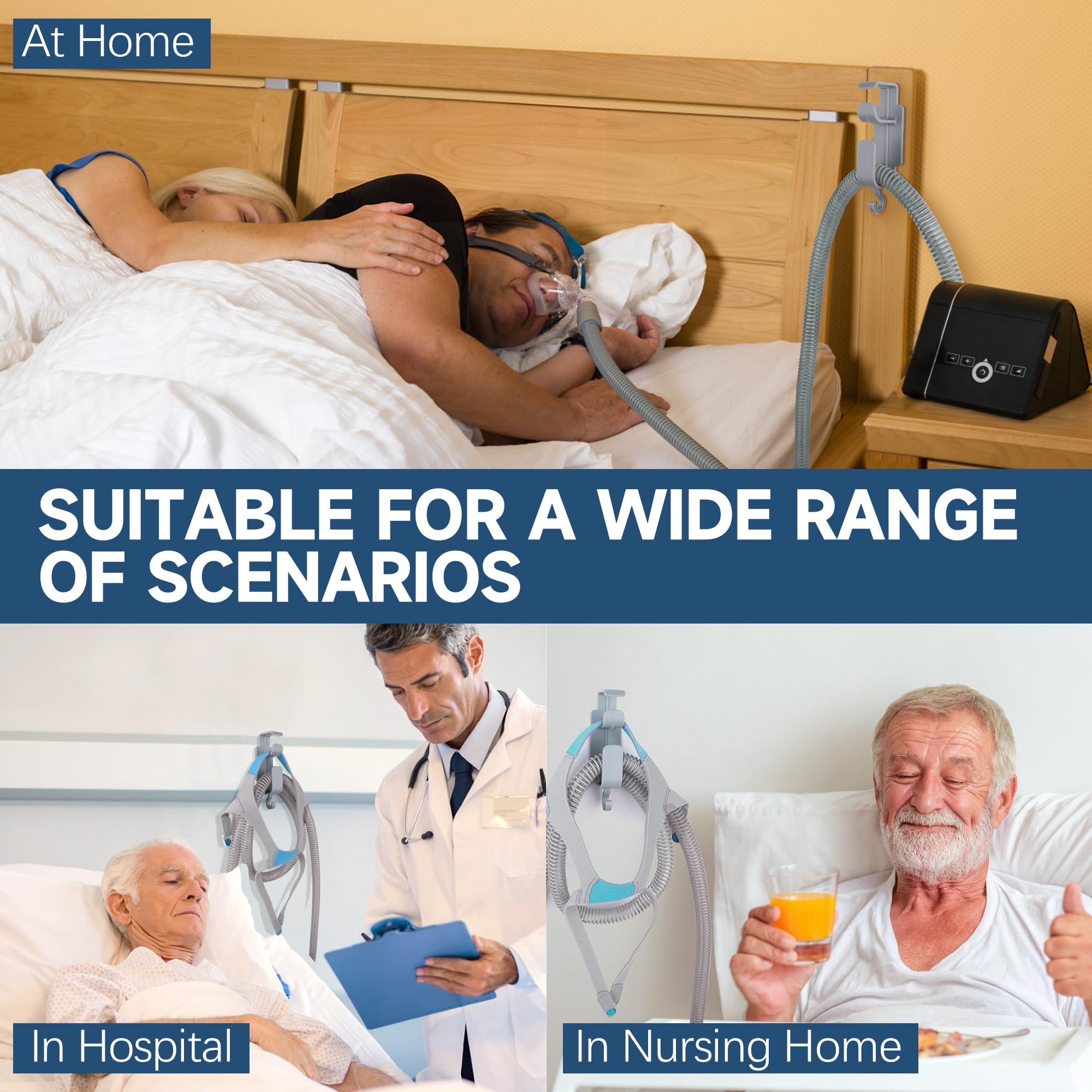 Close up of Nittiid CPAP hose hanger showing anti-unhook design