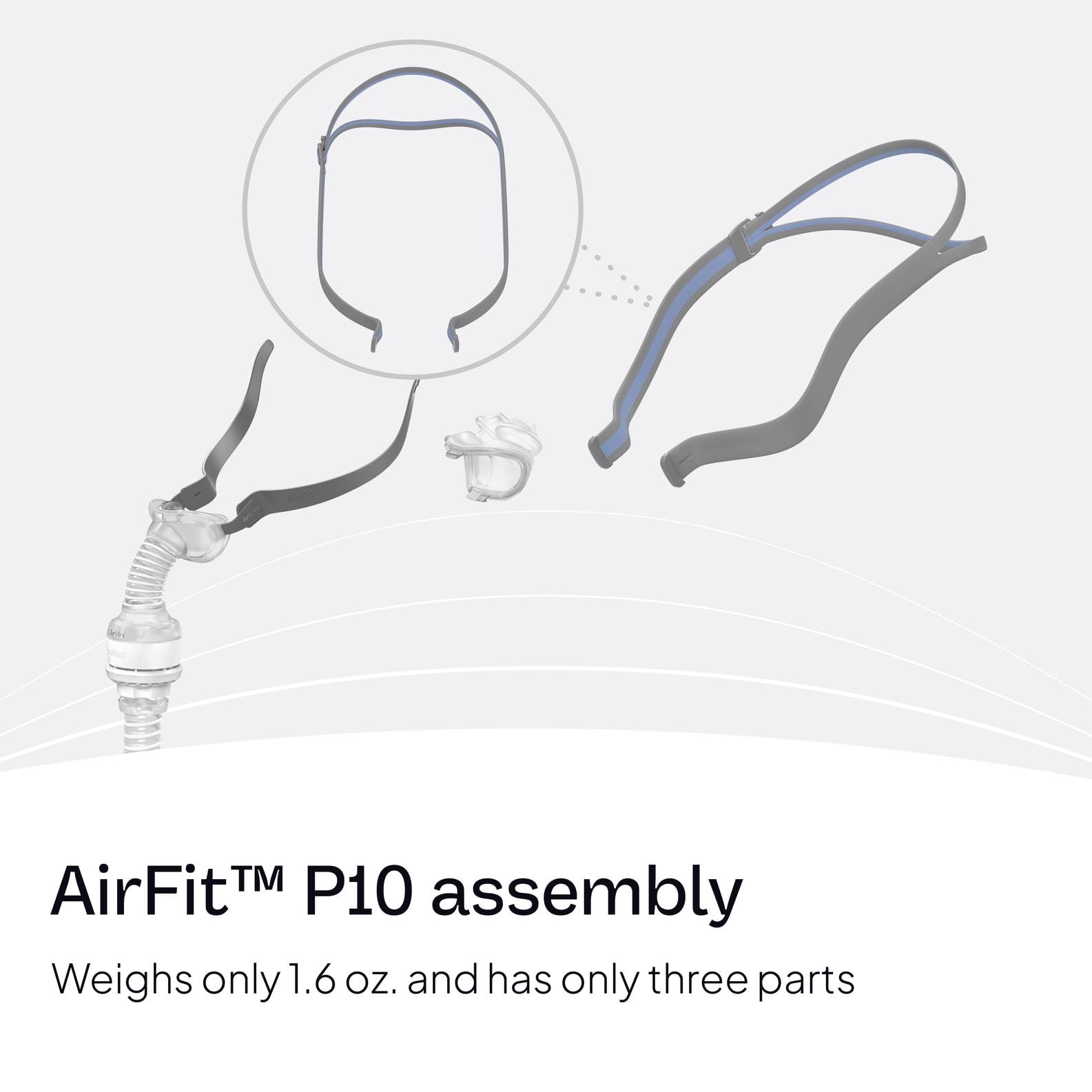ResMed AirFit P10 blue elastic headgear side view