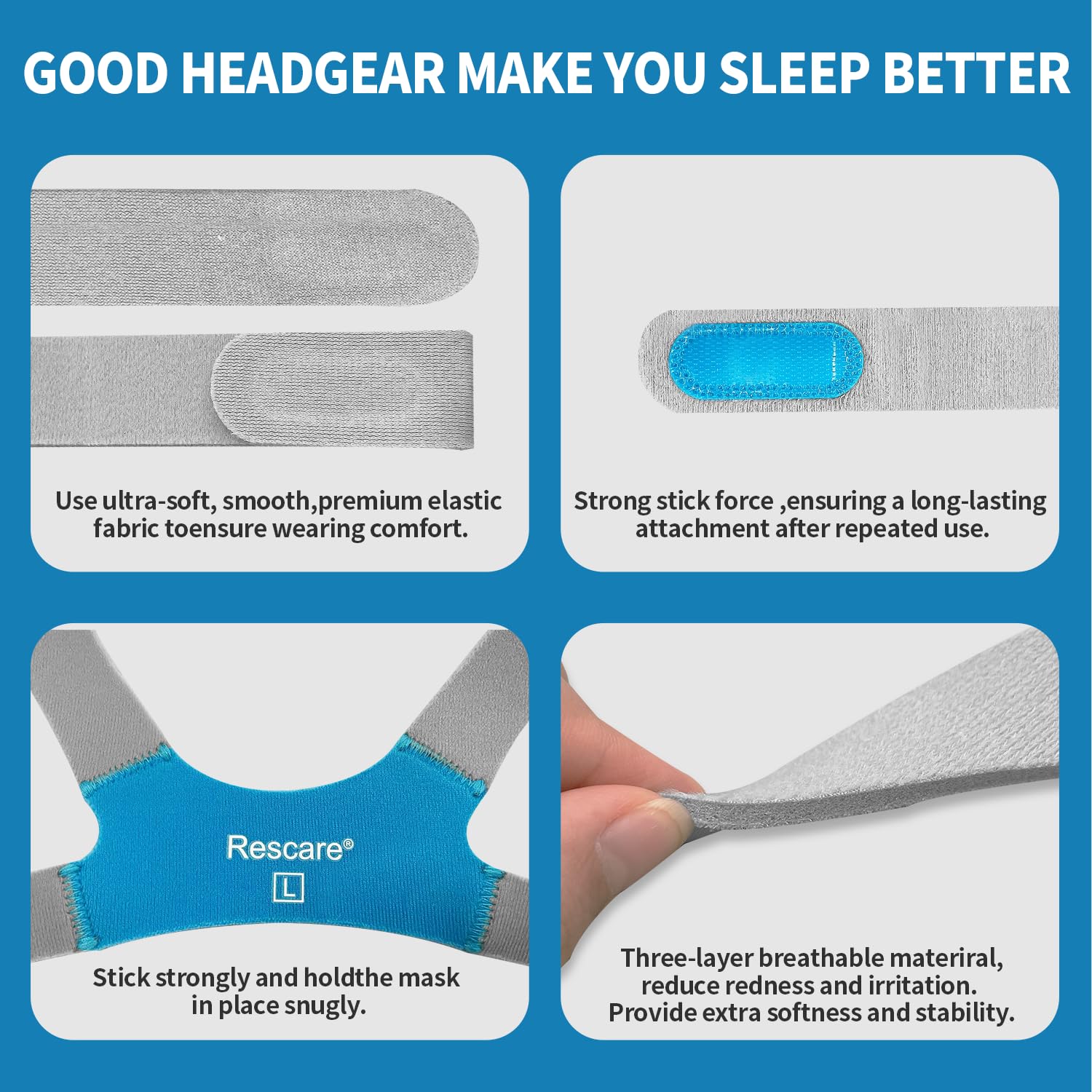 Rescare F20 headgear showing velcro strap adjustment