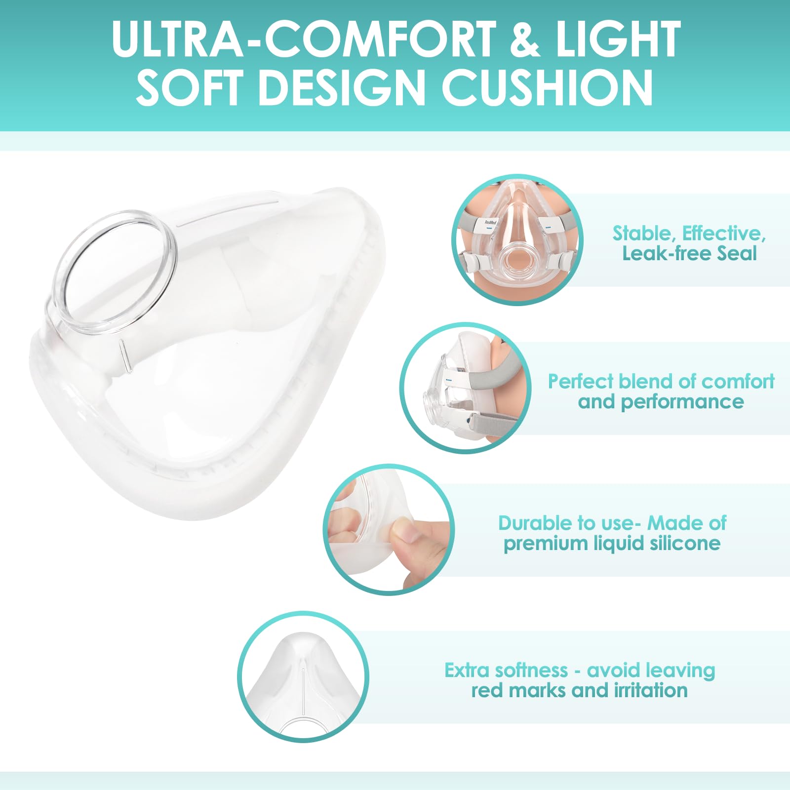 Three pack of silicone mask cushions for CPAP therapy
