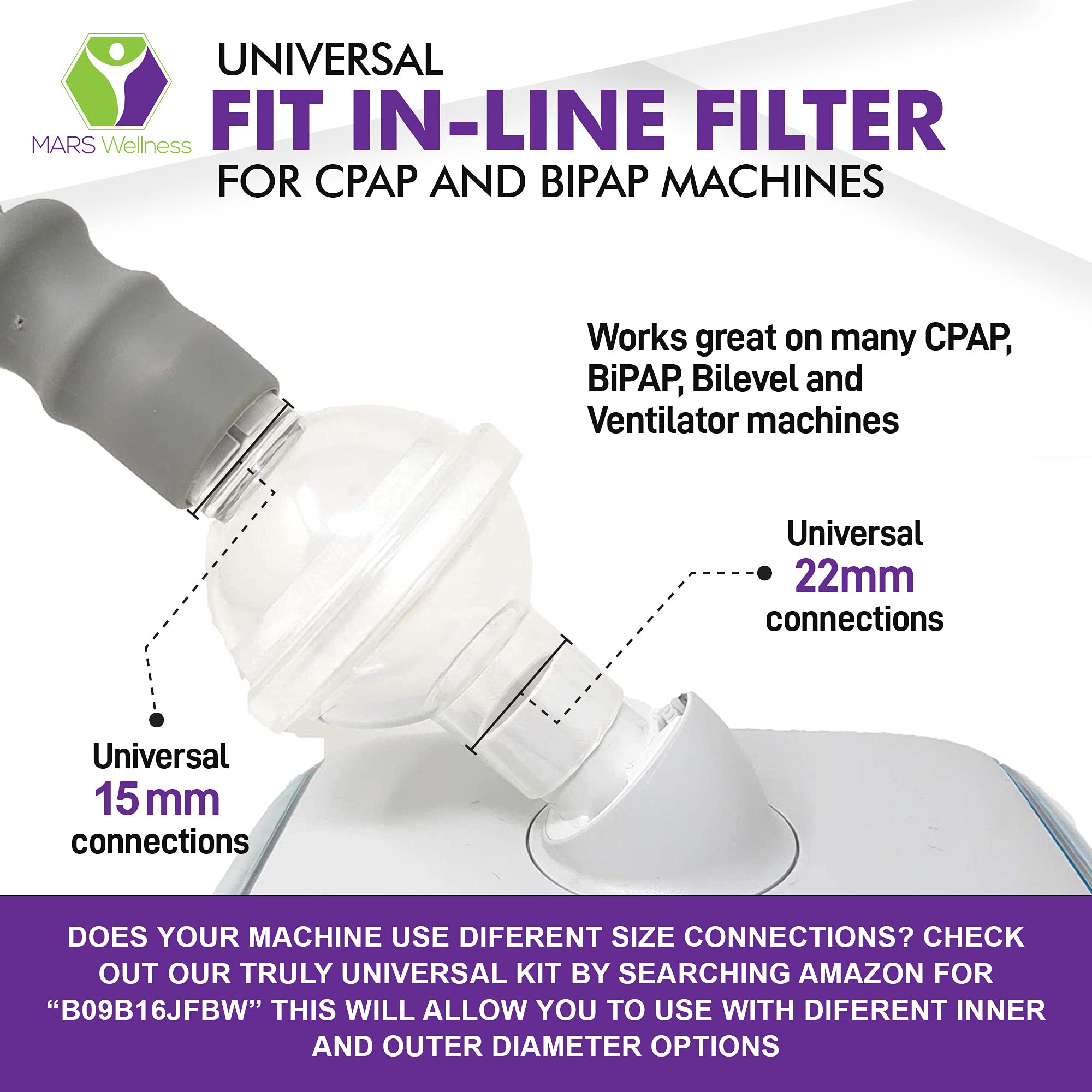 Three disposable CPAP in-line filters with clear plastic casing