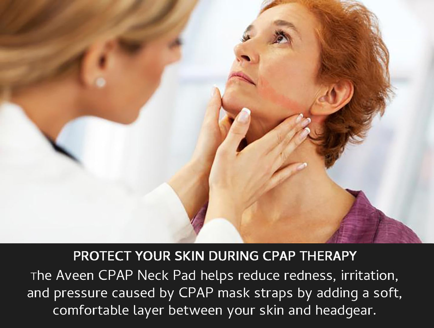 Aveen CPAP neck pad demonstrating hook and loop fastener