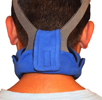 Side view of Aveen CPAP neck pad on headgear