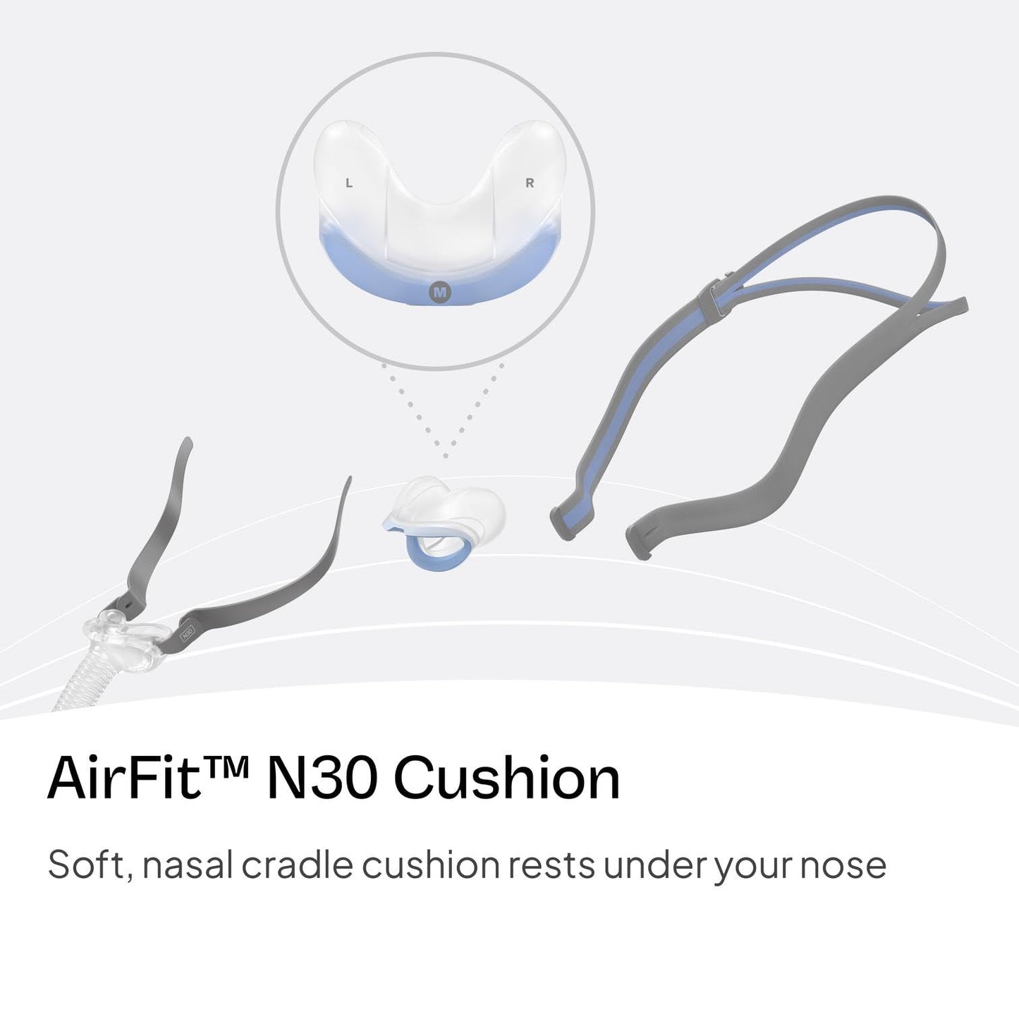 Close up of ResMed AirFit N30 medium nasal cushion