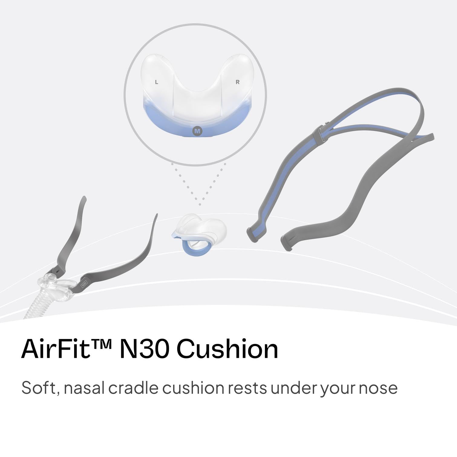 Close up of ResMed AirFit N30 medium nasal cushion