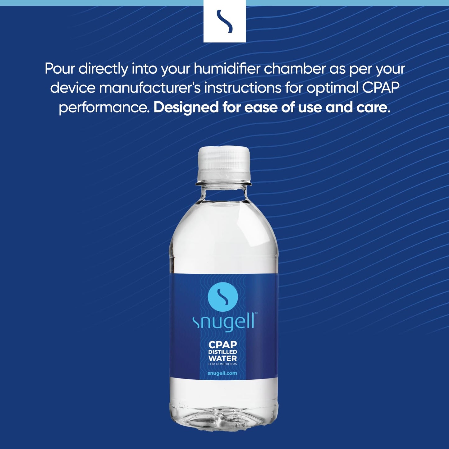 Close up of Snugell travel size distilled water bottle for CPAP