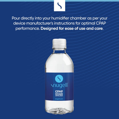 Close up of Snugell travel size distilled water bottle for CPAP