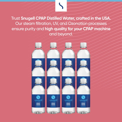 Snugell distilled water bottles next to a standard CPAP humidifier