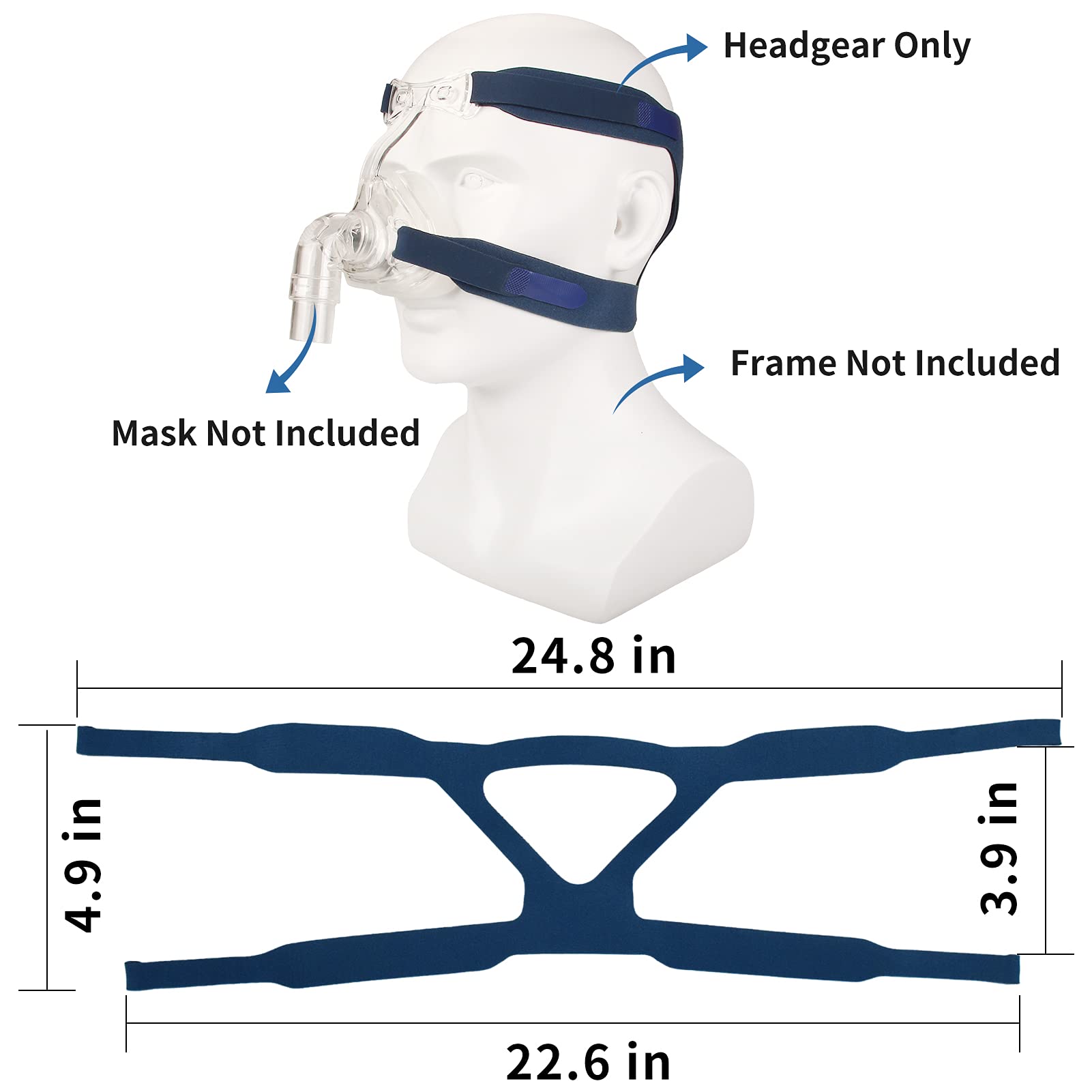 Blue CPAP ventilator headband showing 4-point adjustable straps