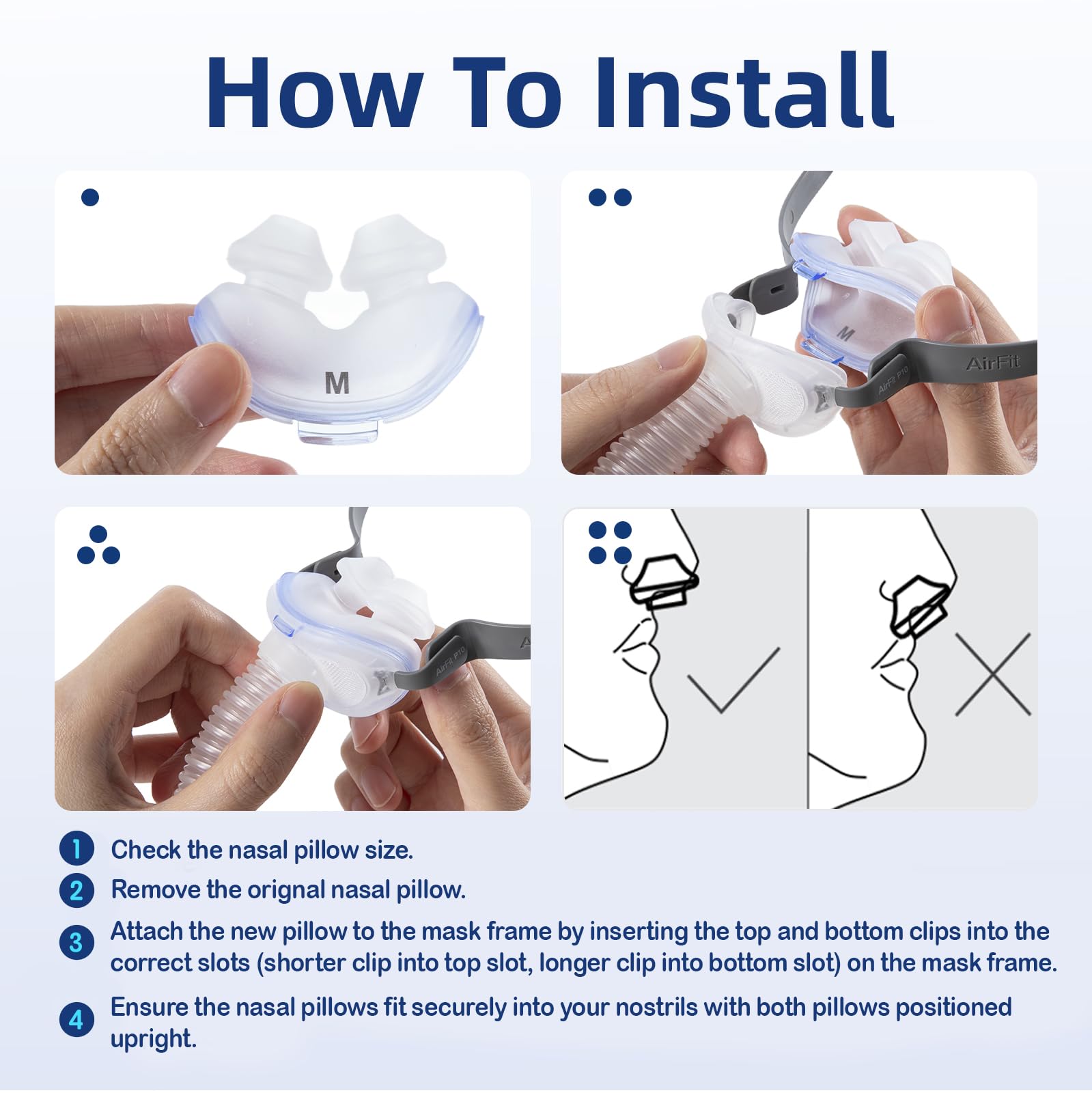 Comparison of medium sized replacement nasal pillow components