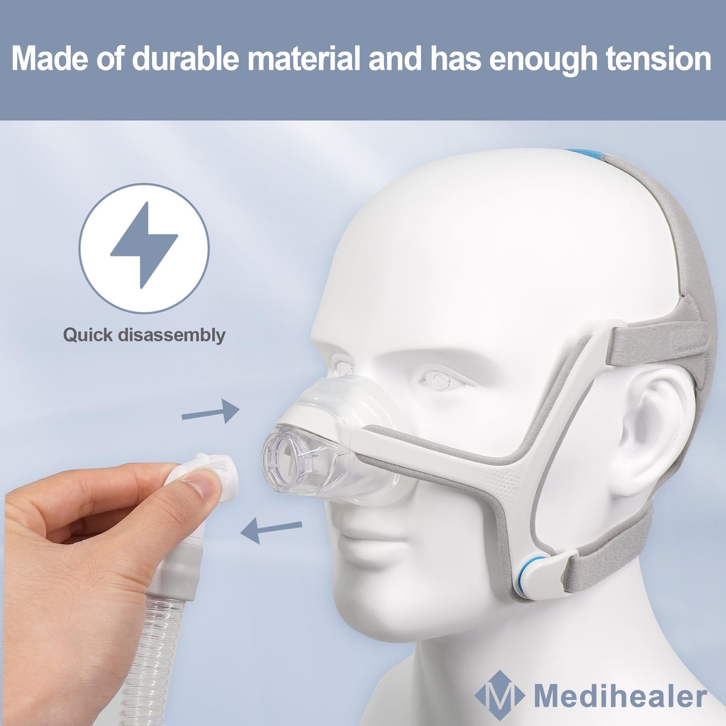 Close up of Medihealer CPAP tube elbow and swivel connector