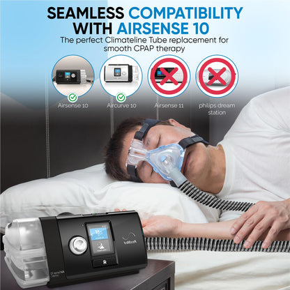 Flexible 6-foot CPAP heating tube showing its full length and durability