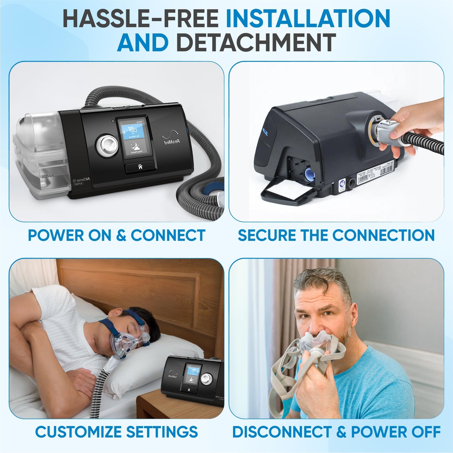 Mars Wellness replacement tube connected to a compatible CPAP machine