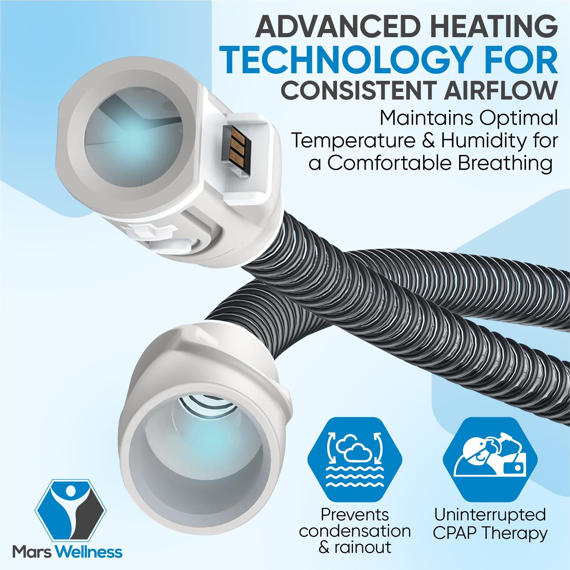Side profile of the 6-foot CPAP tube showing the climate control design