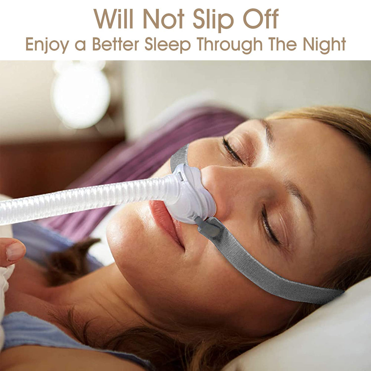 Blue and gray CPAP headgear straps with adjustment clips