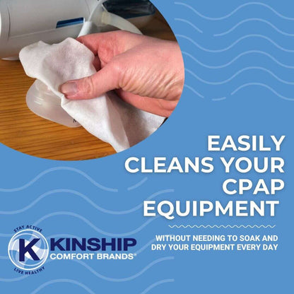 Kinship Comfort Brands lint-free CPAP wipes for mask and tubing hygiene