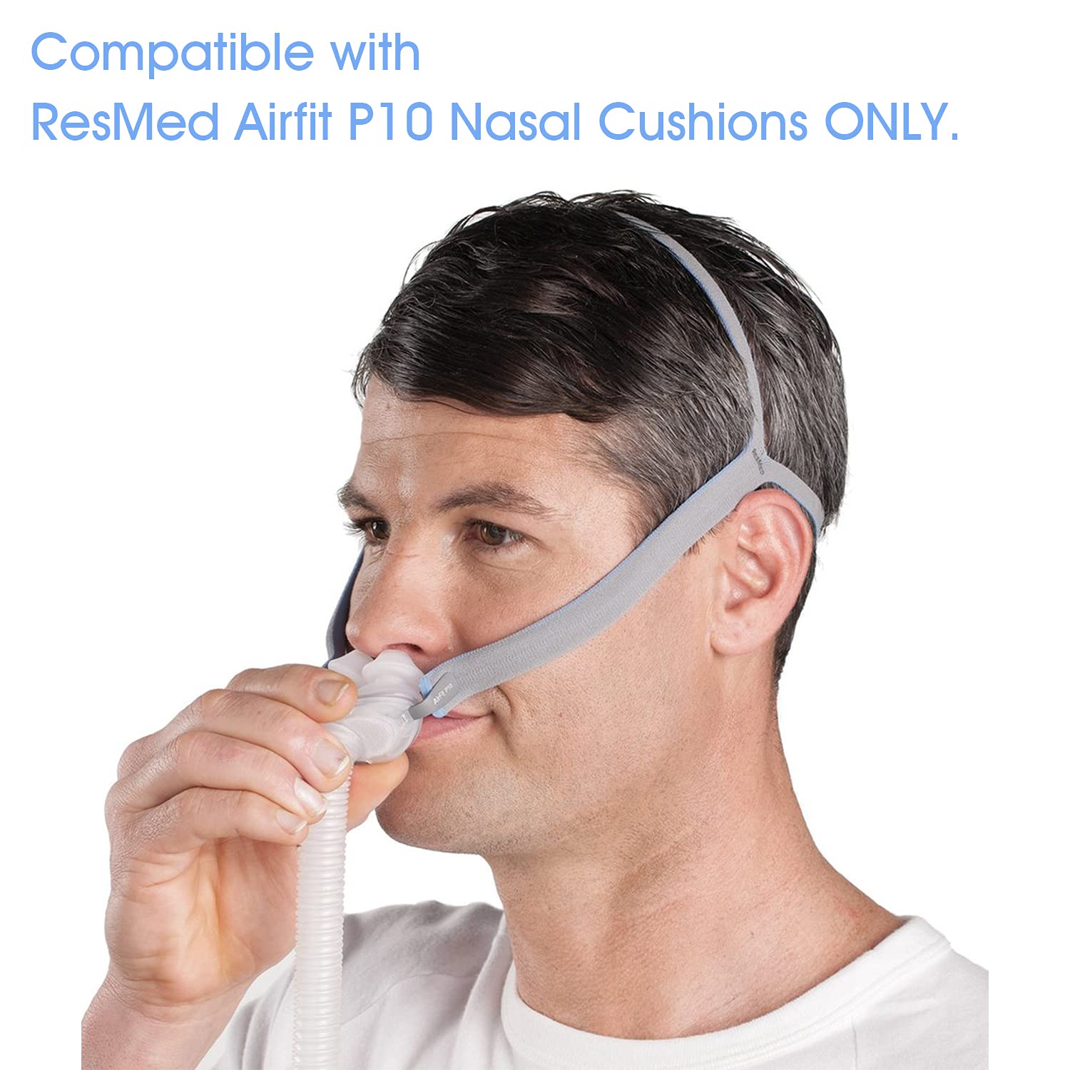 Side view of soft medical grade fiber headgear for Resmed P10