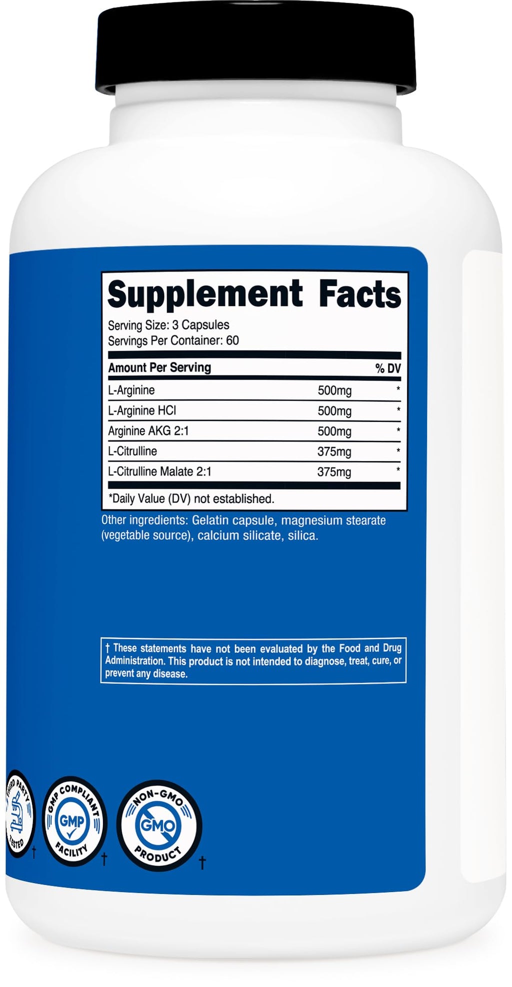 Authentic Nutricost Nitric Oxide supplement packaging showing the clear safety seal and daily usage directions.